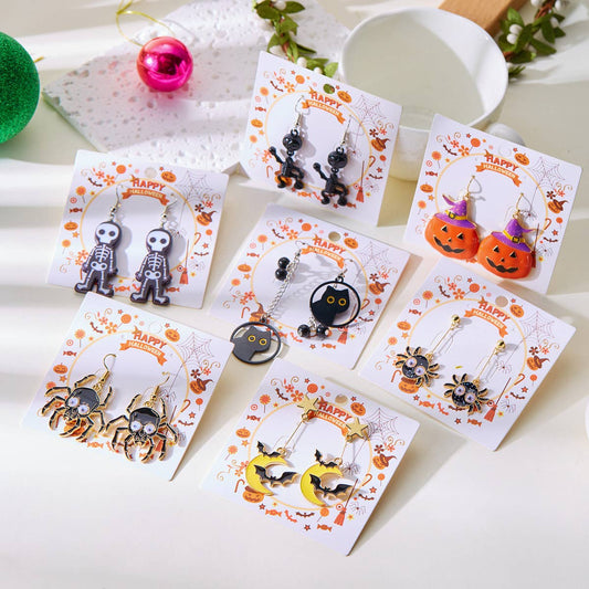 PUMPKIN SKULL BAT FUNNY HALLOWEEN EARRINGS_CWAJE2429