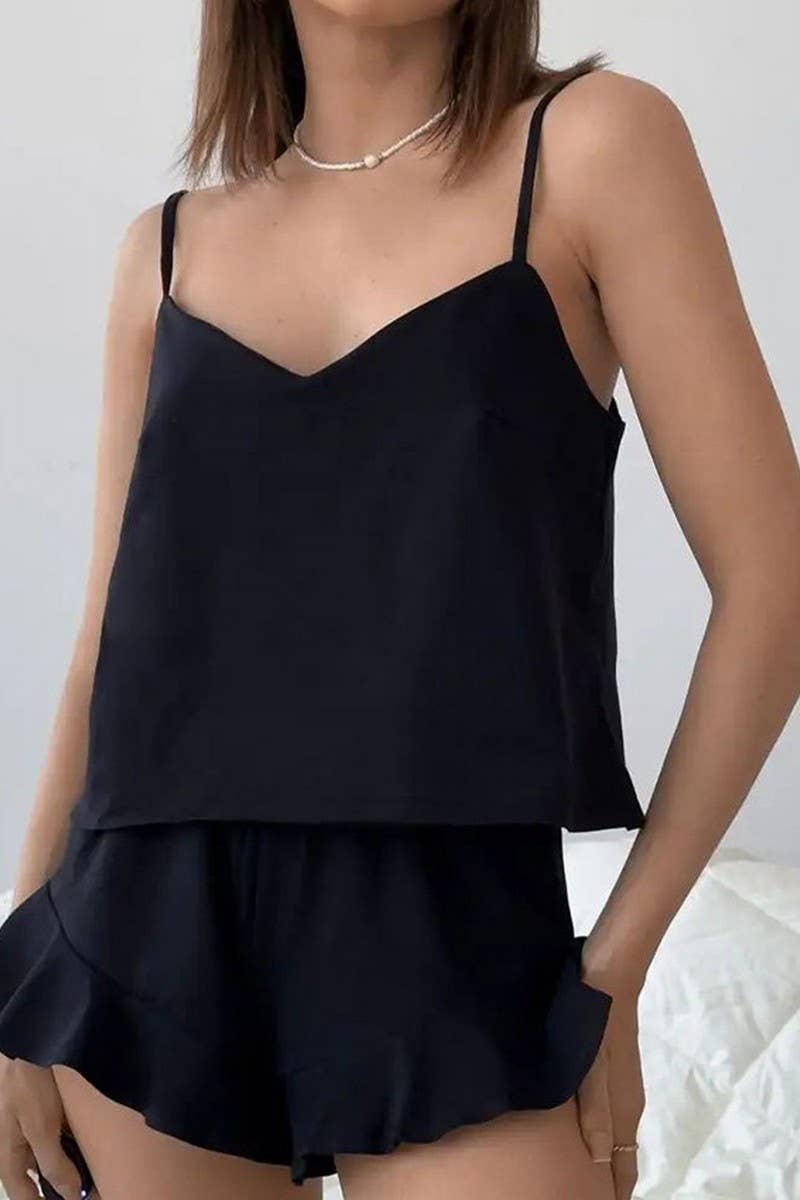 CWSPJ0372_SOLID COLOR SUSPENDER SHORTS PAJAMA SET