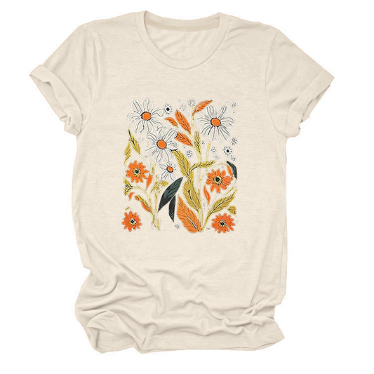 Women?™s Summer Tee ??Floral Casual Round Neck_CWTTS1500