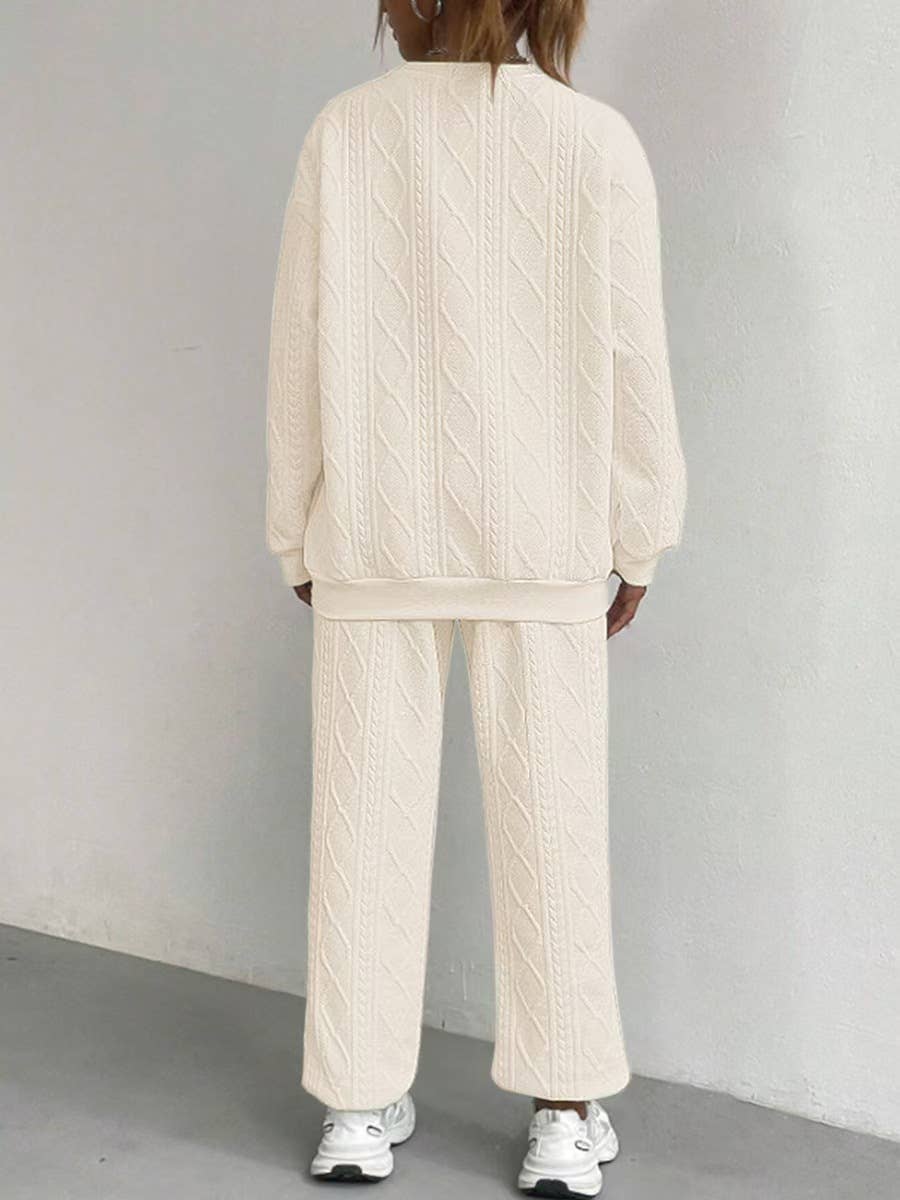 Fashionable threaded jacquard long pants set