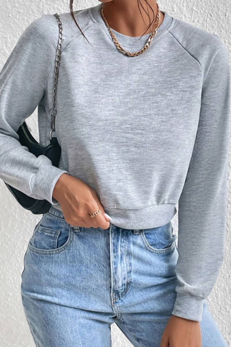 CWTBLL2885_CASUAL SPORTS CREW-NECK LONG-SLEEVED CROP HOODIE