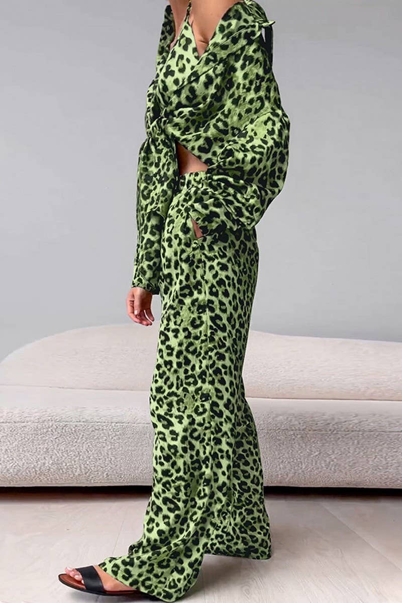 CWSPJ0397_LEOPARD PRINT LOOSE PAJAMAS THREE-PIECE HOME