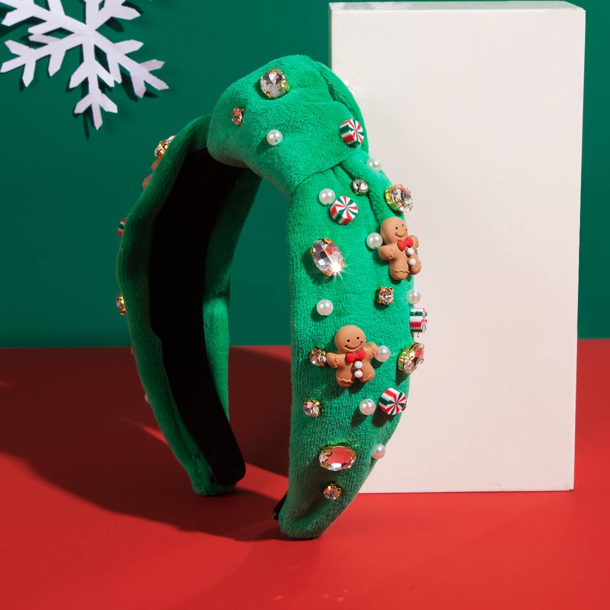 CHRISTMAS HEADBAND CANDY FLANNEL GINGERBREAD MAN