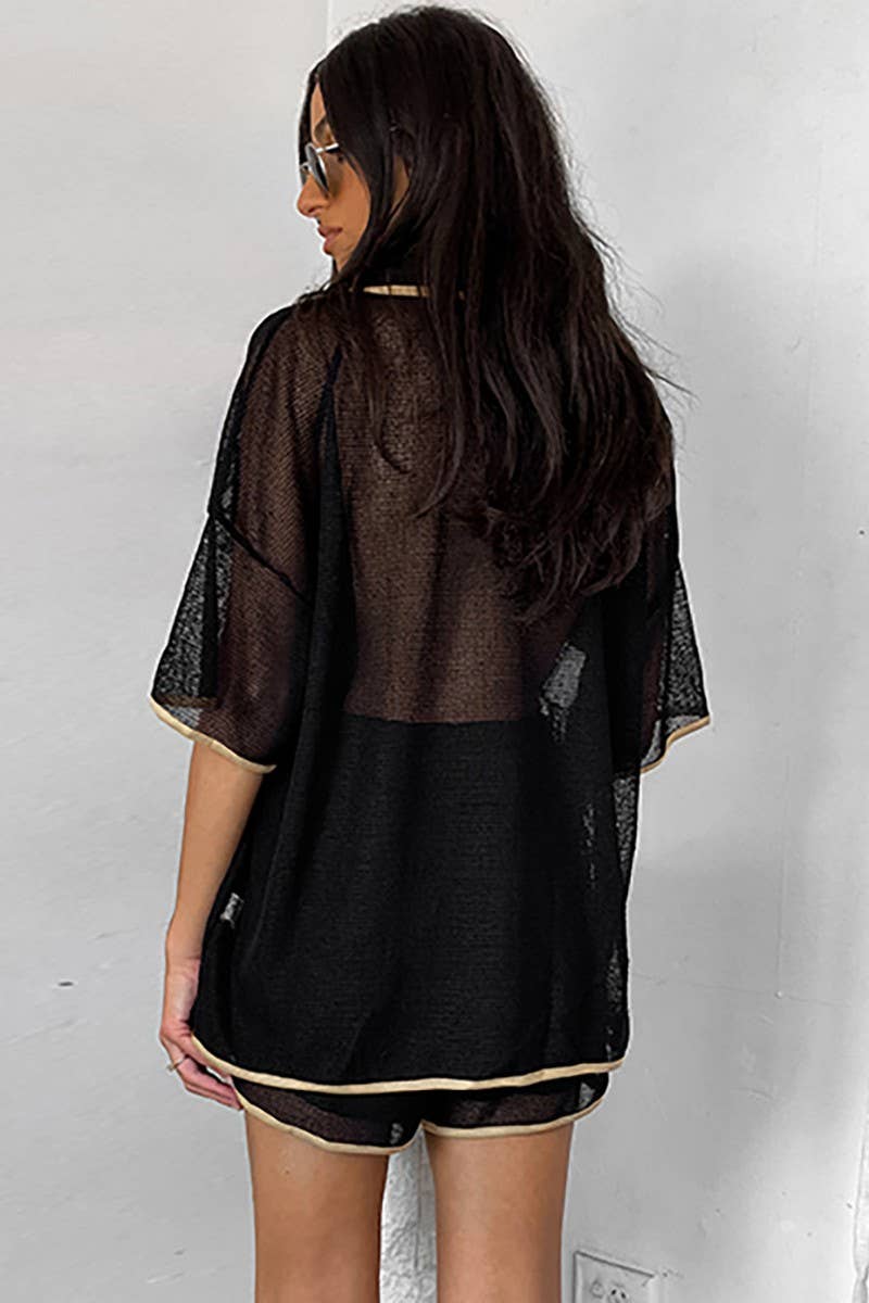 CWSTB347_SOLID COLOR SEE-THROUGH LAPEL CASUAL SUIT