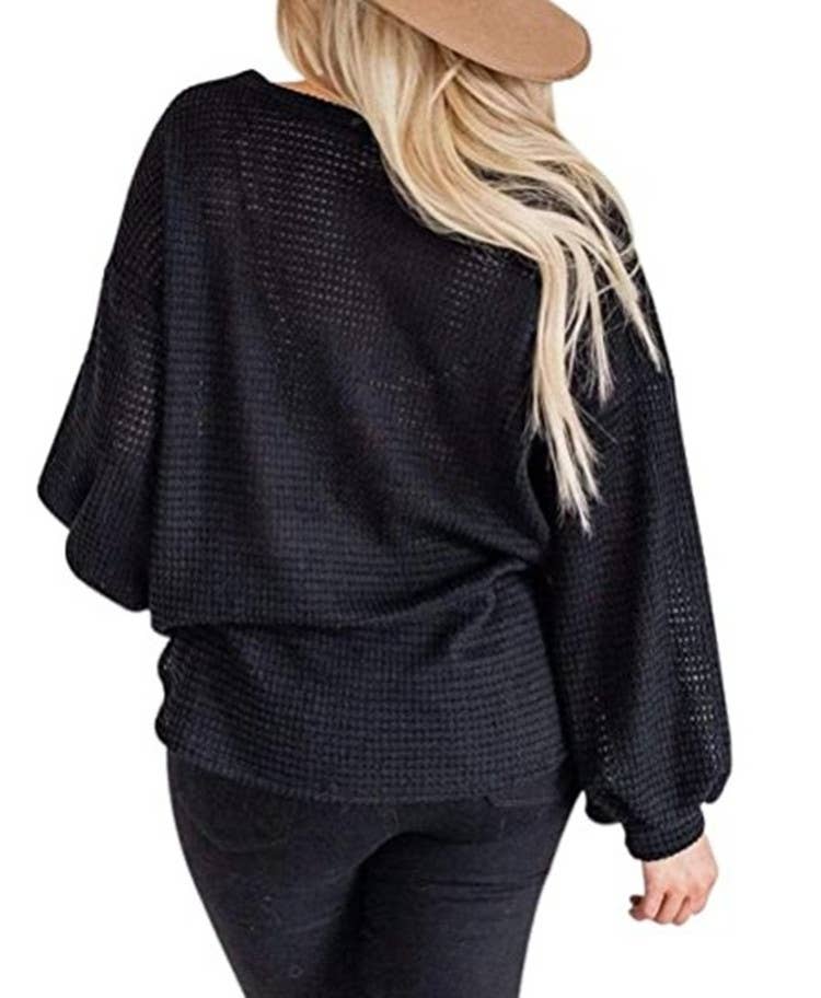 CWTTL1206_Long Sleeve Round Neck Knitted Loose Pullover Top