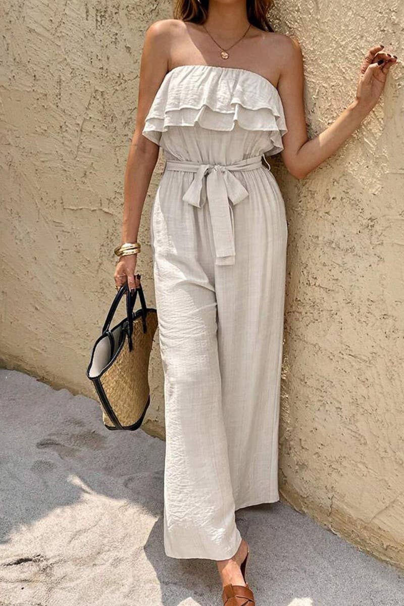 CWSBSSL0159_SUMMER SLEEVELESS RUFFLED LACE-UP JUMPSUIT