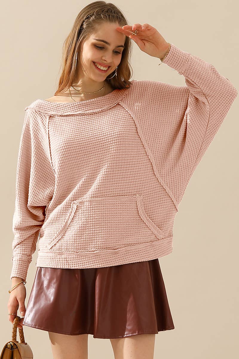 CWTTL1498_BOAT NECK POCKETED PULLOVER SWEATER KNIT TOP