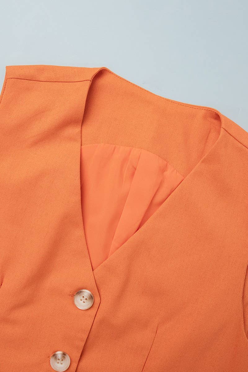 CWSS1136_SOLID LINEN VEST AND LONG A-LINE SKIRT SET