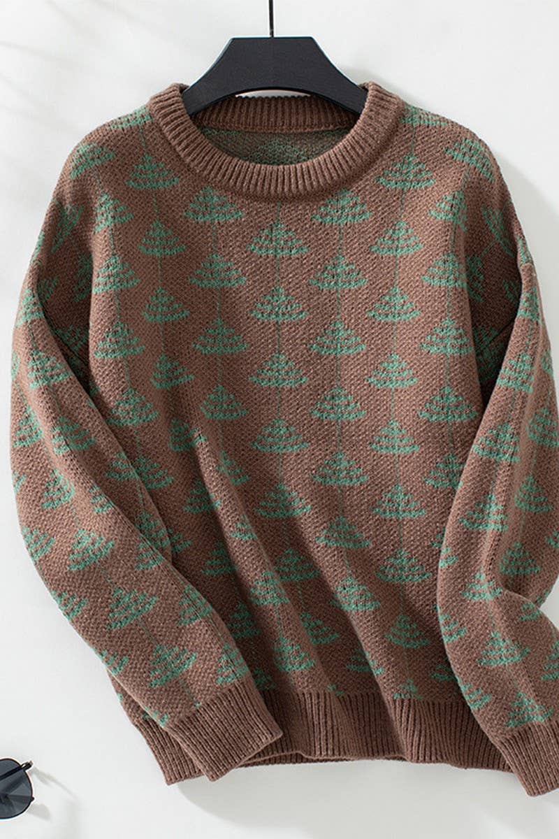 CWOSWL2929_JACQUARD PULLOVER LONG-SLEEVED KNITTED SWEATER