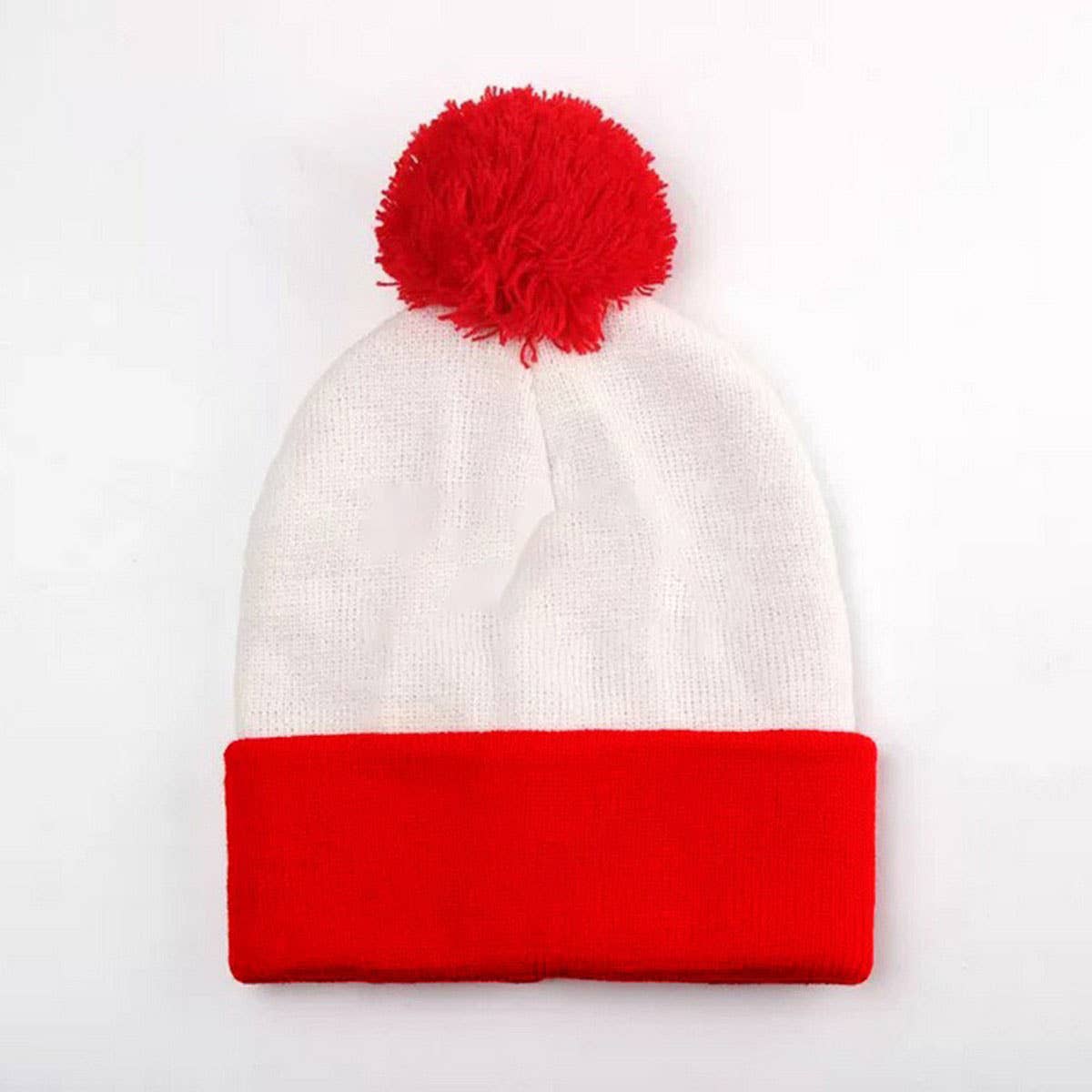 CWAH04338_CHRISTMAS STRIPED KNIT POM POM BEANIE HAT