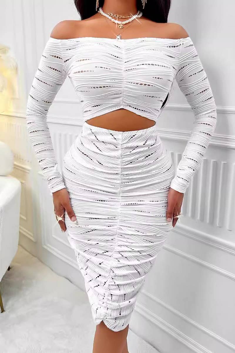 CWDSD7107_SEXY ONE-SHOULDER LONG-SLEEVED HOLLOW DRESS