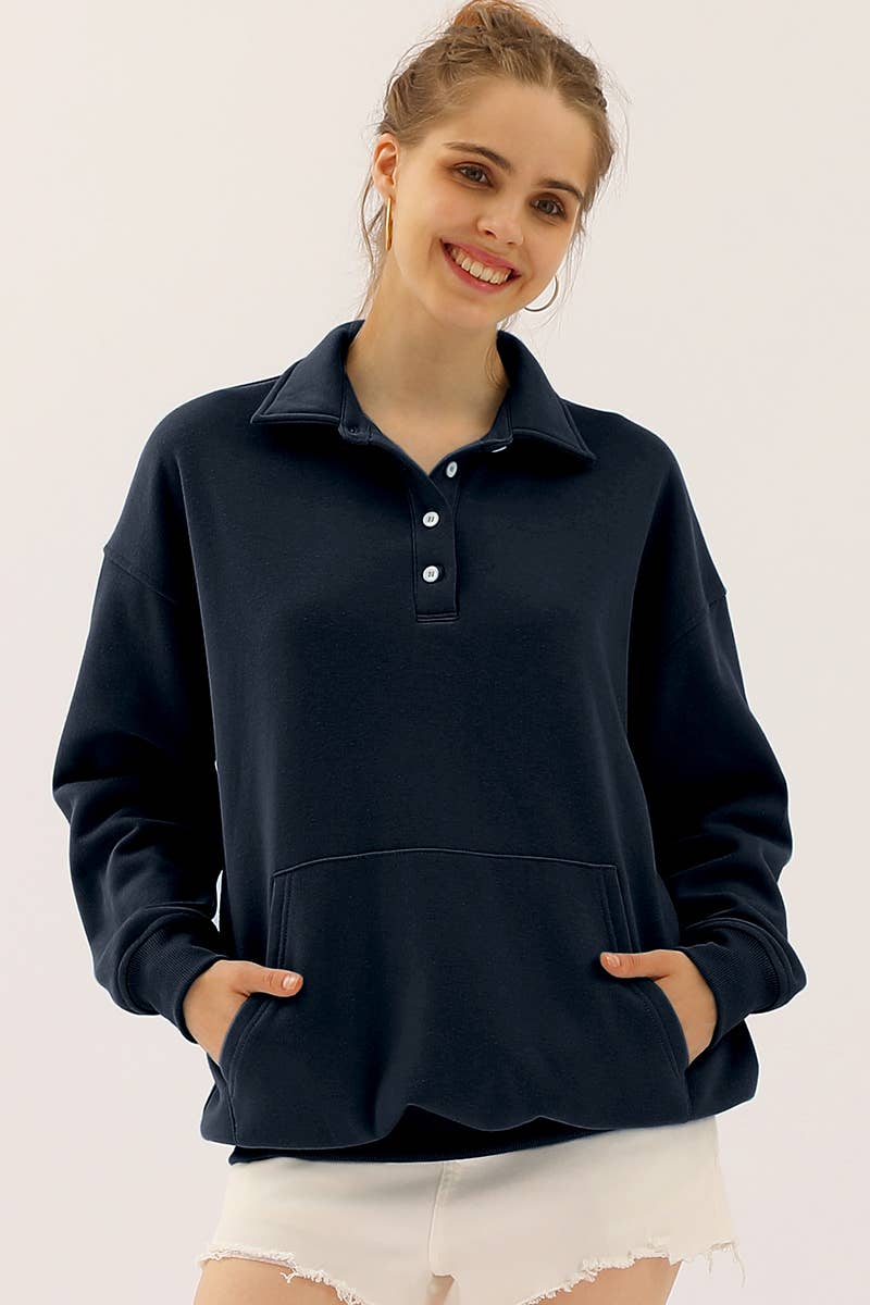 CWTTL904-P_PLUS SIZE BOTTON COLLAR SWEATSHIRT WITH POCKET