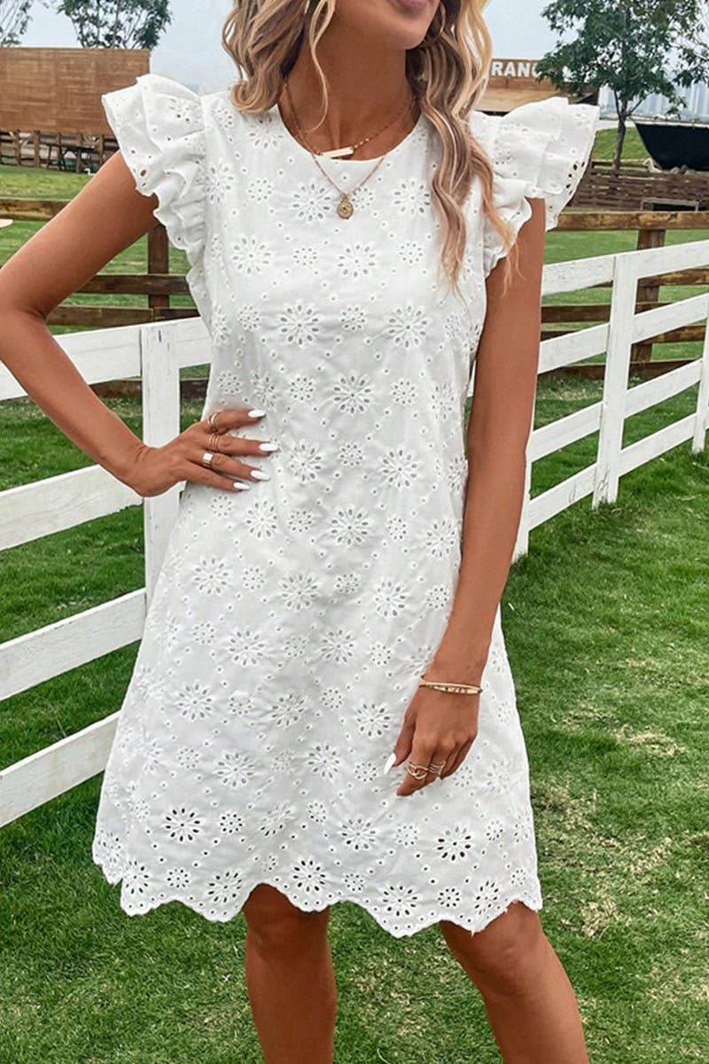 CWDSD8208_SOLID COLOR EMBROIDERED ROUND NECK VEST DRESS