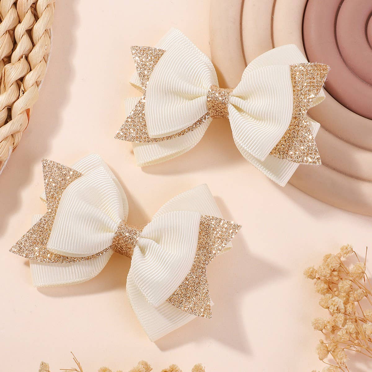 Handmade Glitter Bow Tail Hair Clip Set for Girls