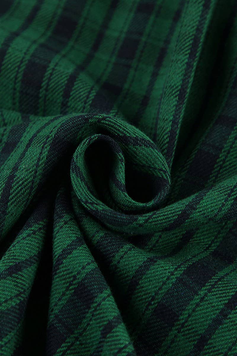 CWTBLL561_RETRO GREEN PLAID OVERSIZED LONG-SLEEVED SHIRT