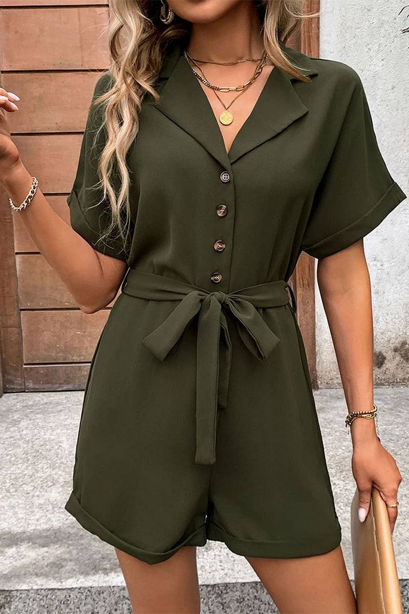 CWSR0091_CASUAL COLLARED SHORT SLEEVED ROMPER