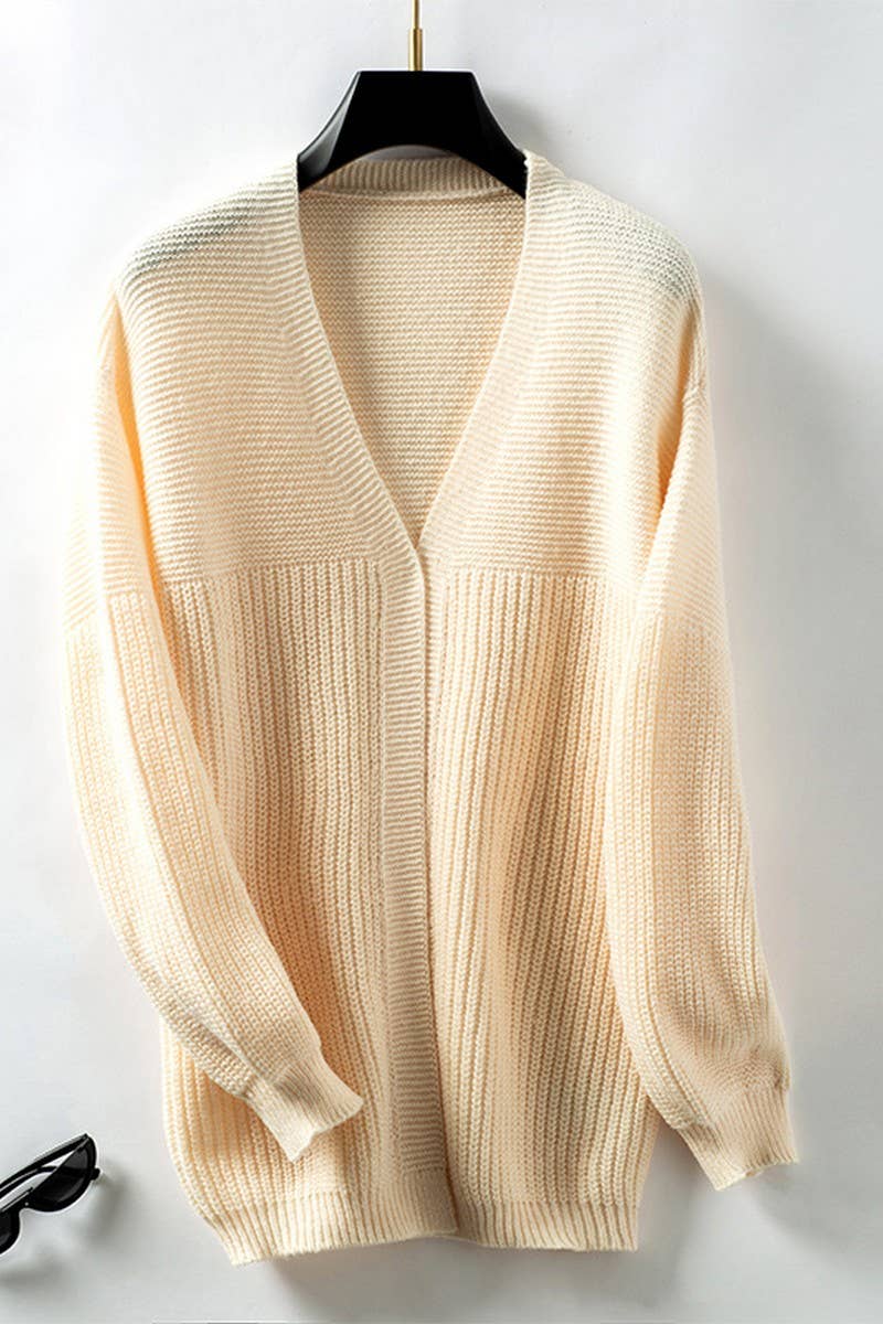 CWOCAL0840_LOOSE SOLID COLOR MID-LENGTH KNITTED CARDIGAN