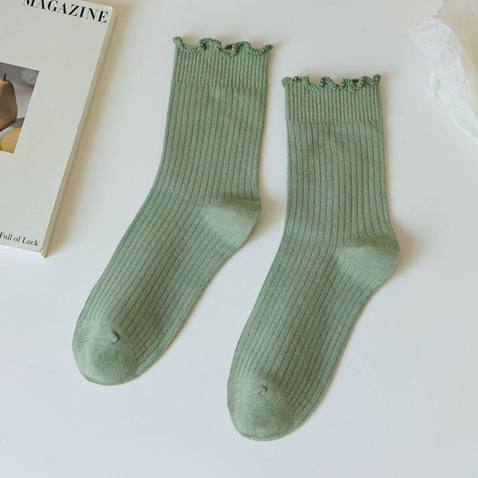 Ruffle Solid Crew Socks for Womens