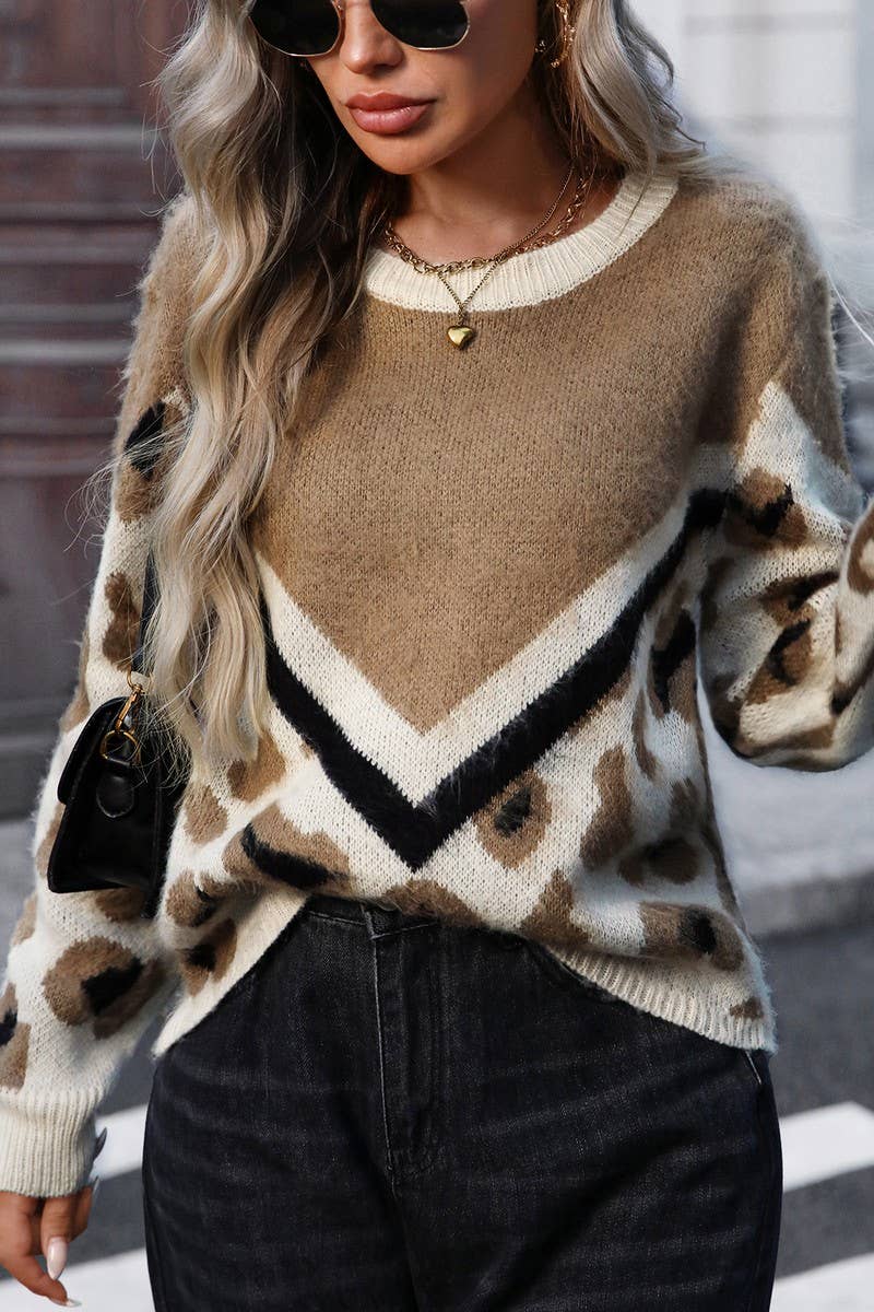 CWOSWL6953_FUZZY LEOPARD PRINT KNIT PULLOVER SWEATER