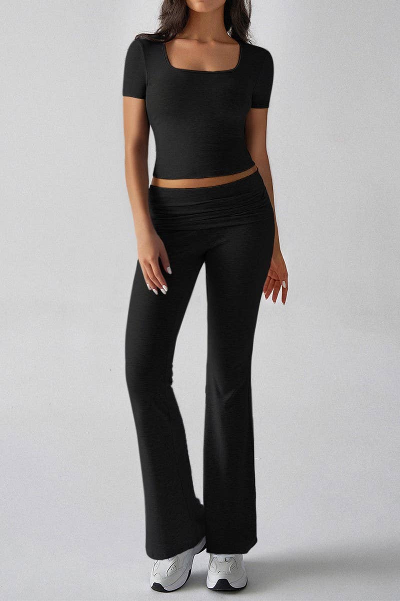 CWSS1188_SPORTS SOLID COLOR NAVEL-BARING TWO-PIECE SUIT