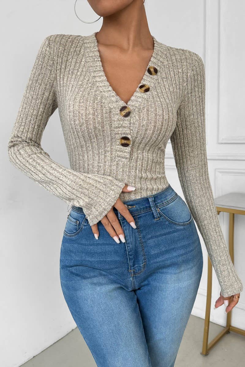 CWSBSL0118_SOLID COLOR LONG SLEEVE STRIPED V-NECK JUMPSUIT