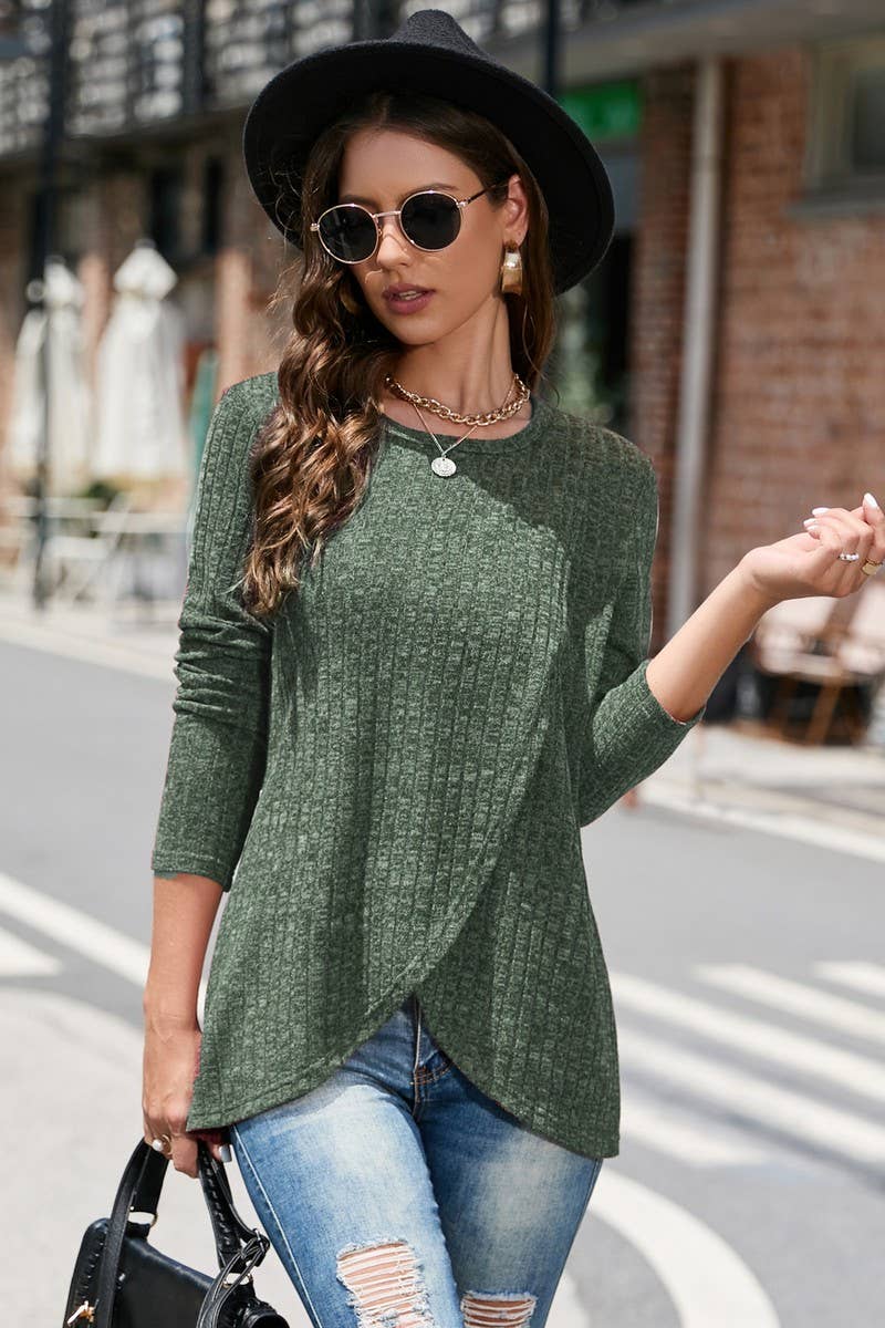 CWTBLL3654_SPRING AND AUTUMN NICHE SLIT LARGE SIZE TOPS