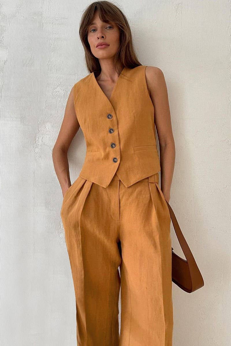 CWSTB1478_SLIM FIT VEST PLEATED TROUSERS TWO-PIECE SET