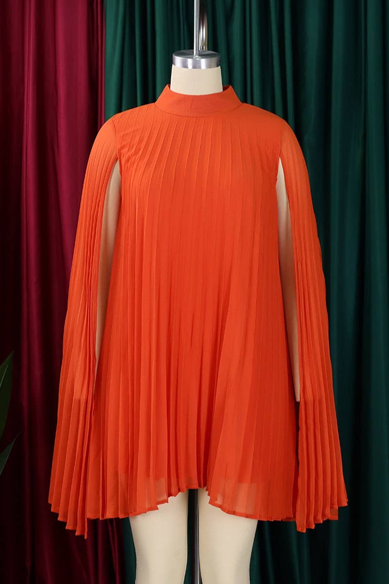 CWDSD3577_PLUS SIZE PULLOVER CAPE SHORT DRESS