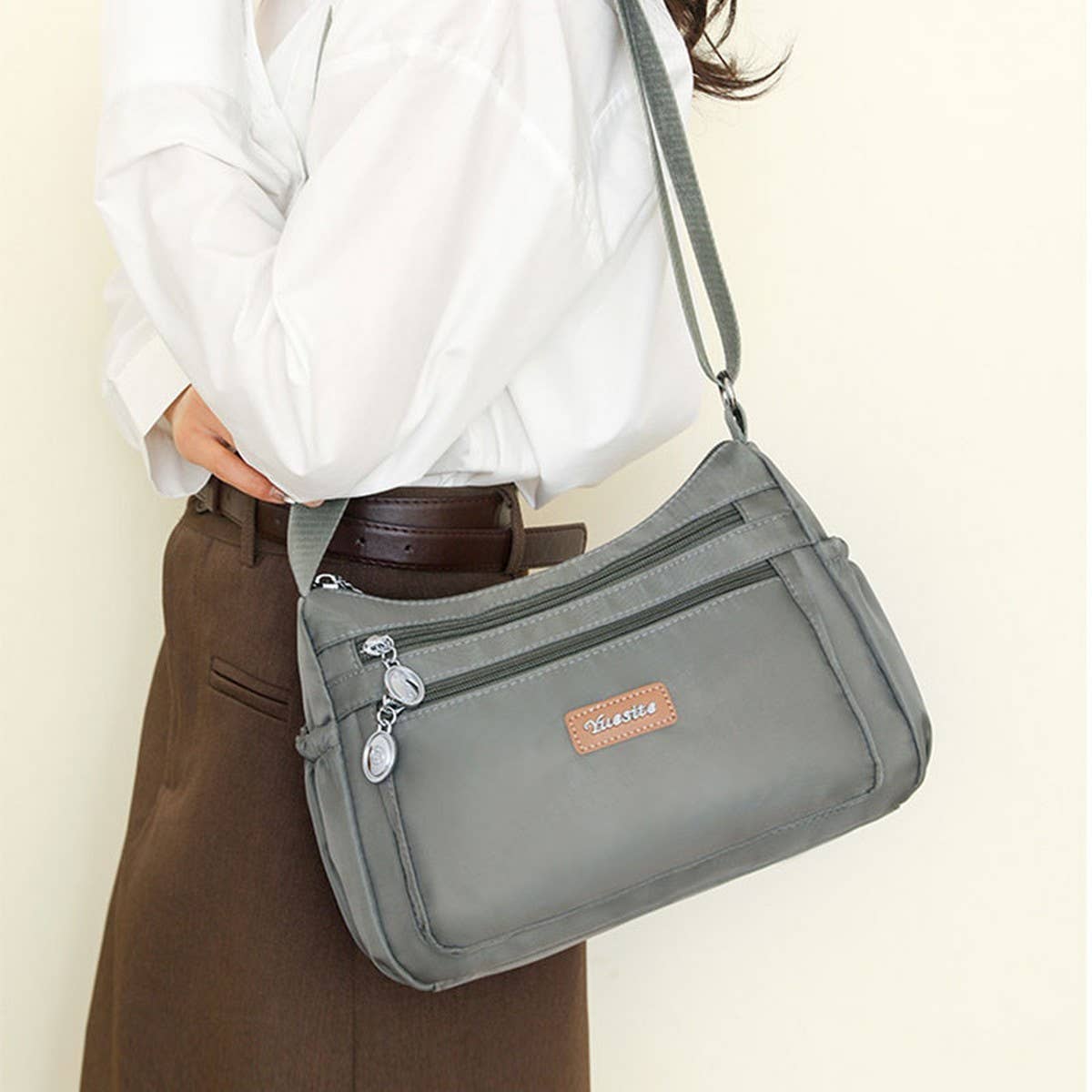 MULTI-COMPARTMENT NYLON SHOULDER AND CROSSBODY BAG