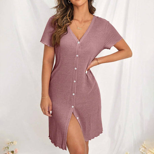 Casual Loose V-Neck Short Sleeve Lounge Dress