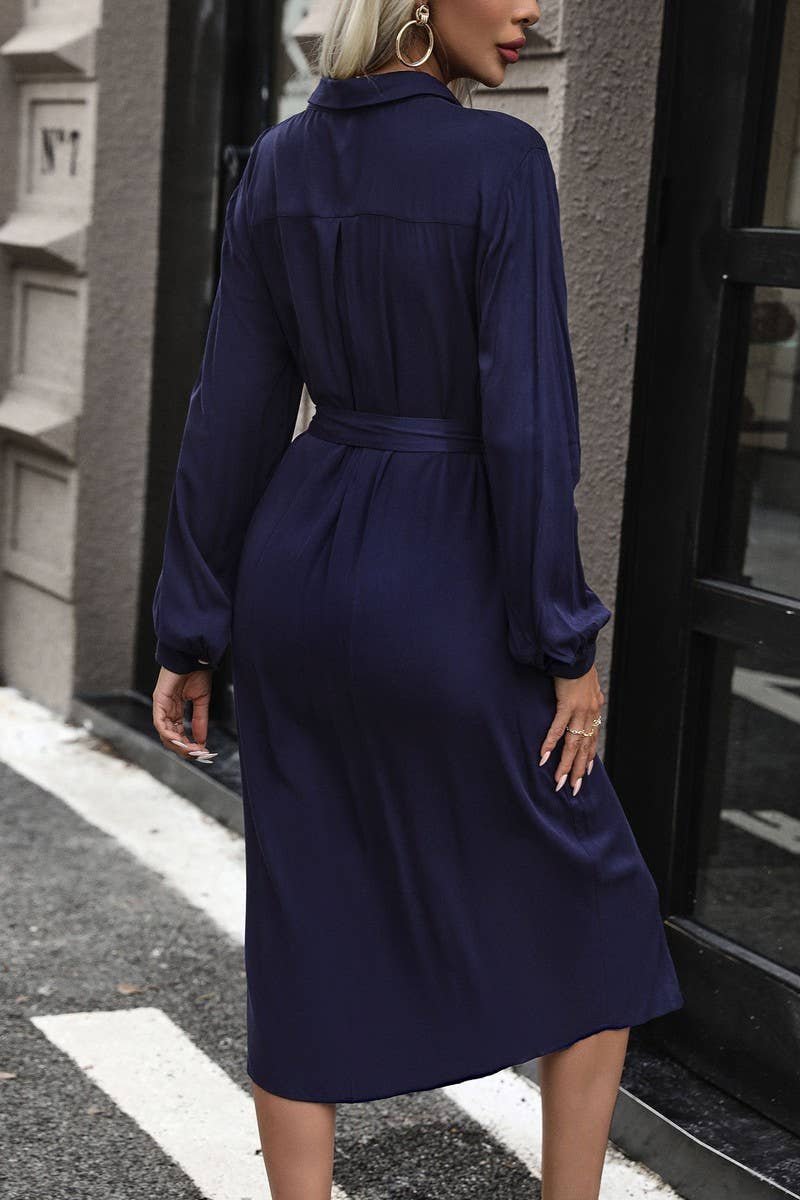 CWDMD4733_ELEGANT MID-LENGTH SOLID COLOR LAPEL DRESS