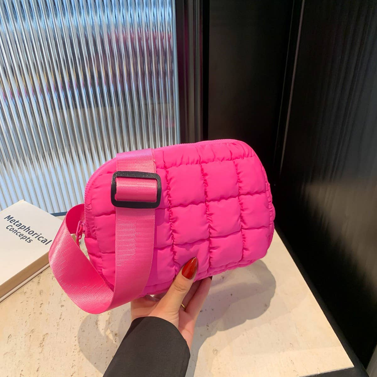 Plaid Puffer Waist Bag Crossbody Chest Pack_CUAB00496