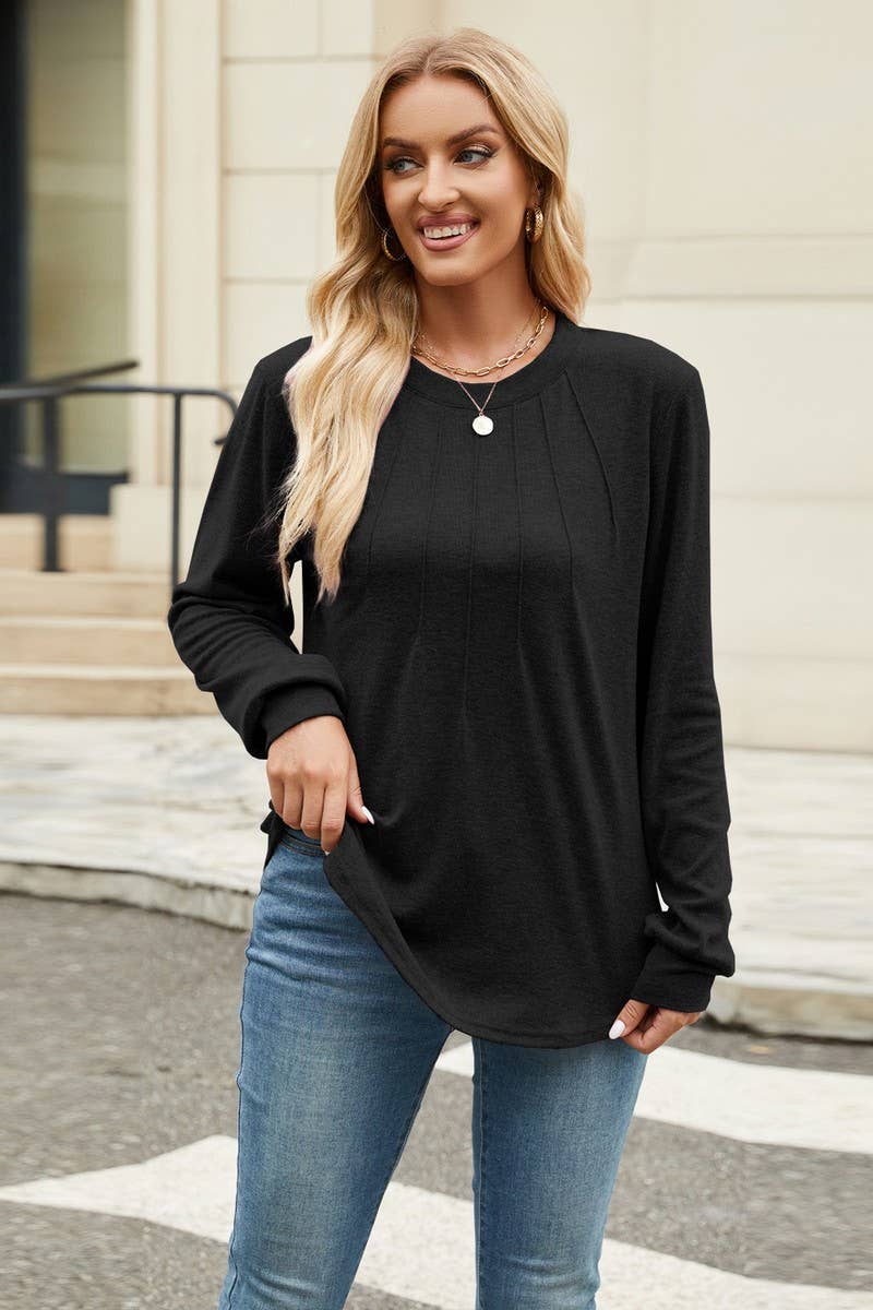 CWTBLL3679_NEW SOLID COLOR ROUND NECK LOOSE LONG SLEEVE TOP