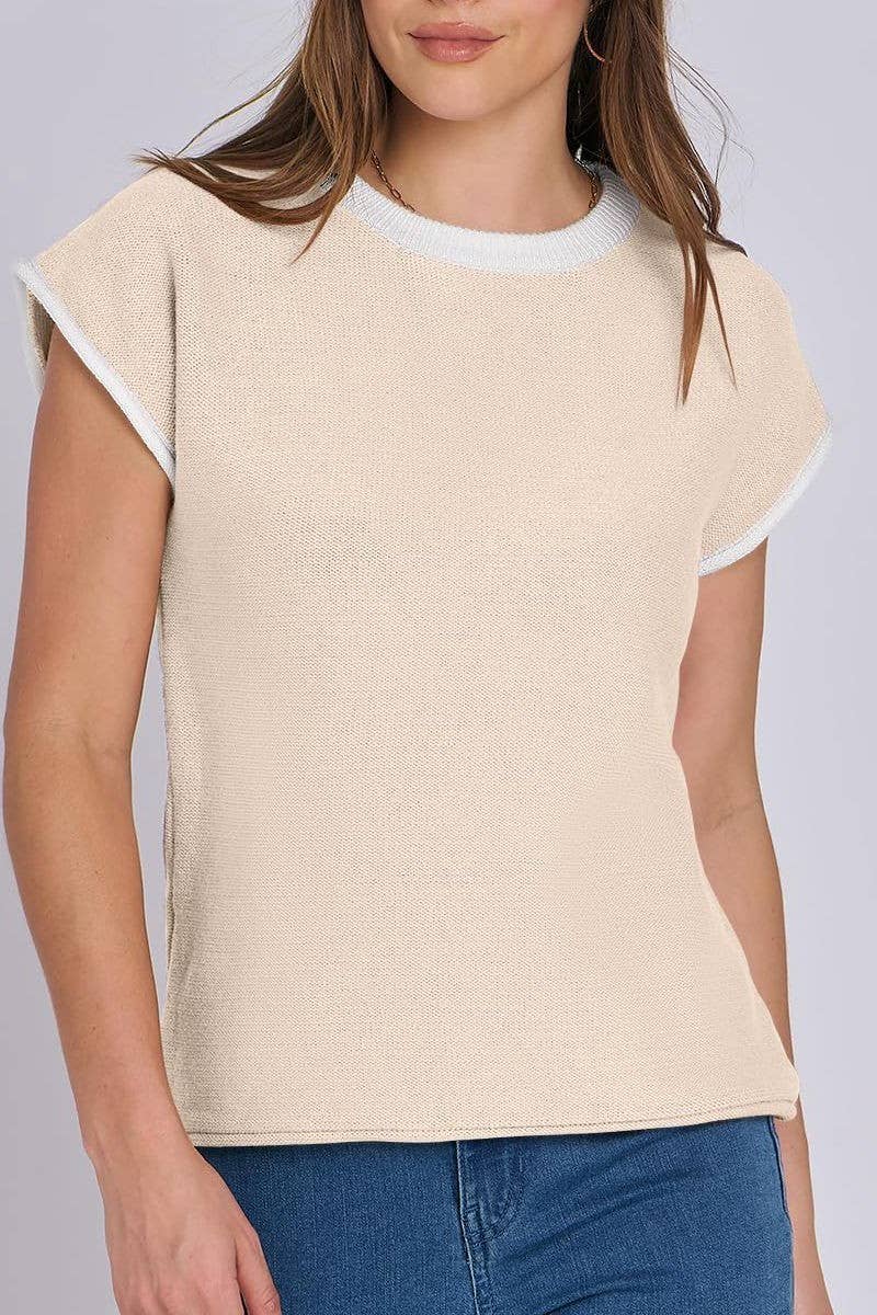 CWTTS1361_SUMMER CREW NECK CASUAL STRIPED KNITTED TOP