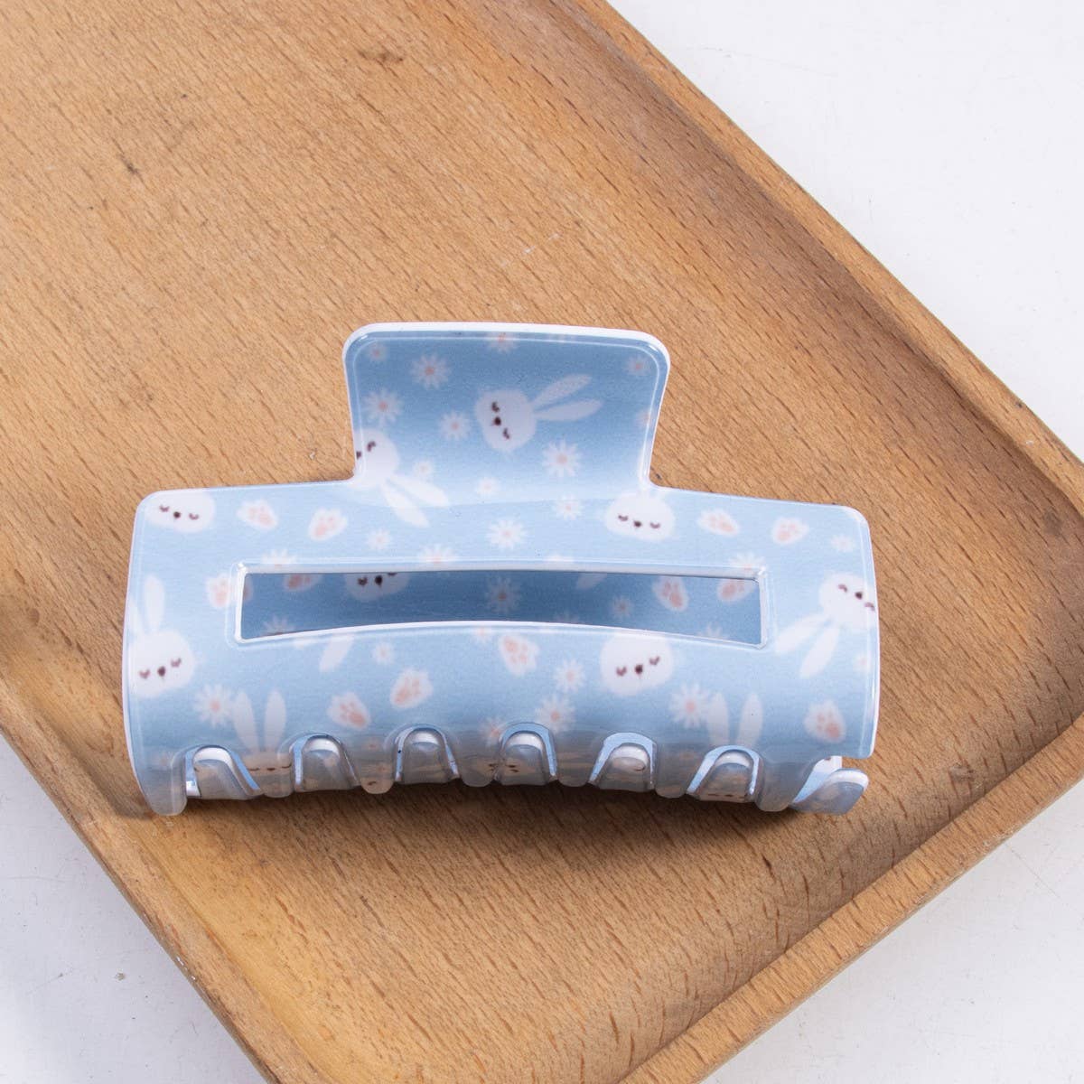 CWAHA1439_BUNNY HEAD PRINT RECTANGULAR LARGE HAIR CLAW CLIP