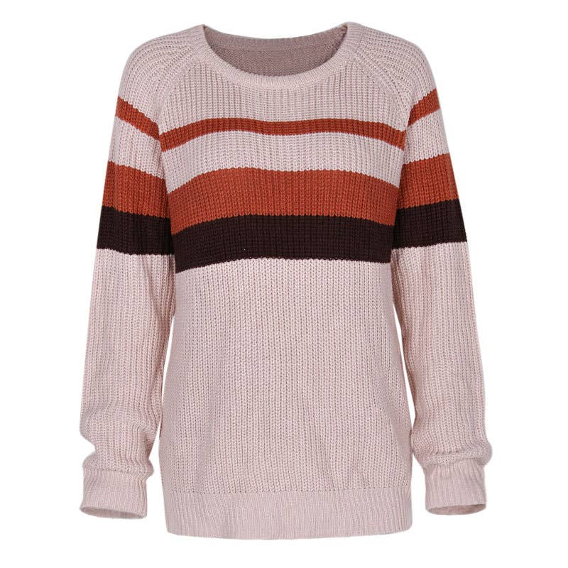 CASUAL LOOSE CREW NECK COLOR PATCHWORK KNITWEAR