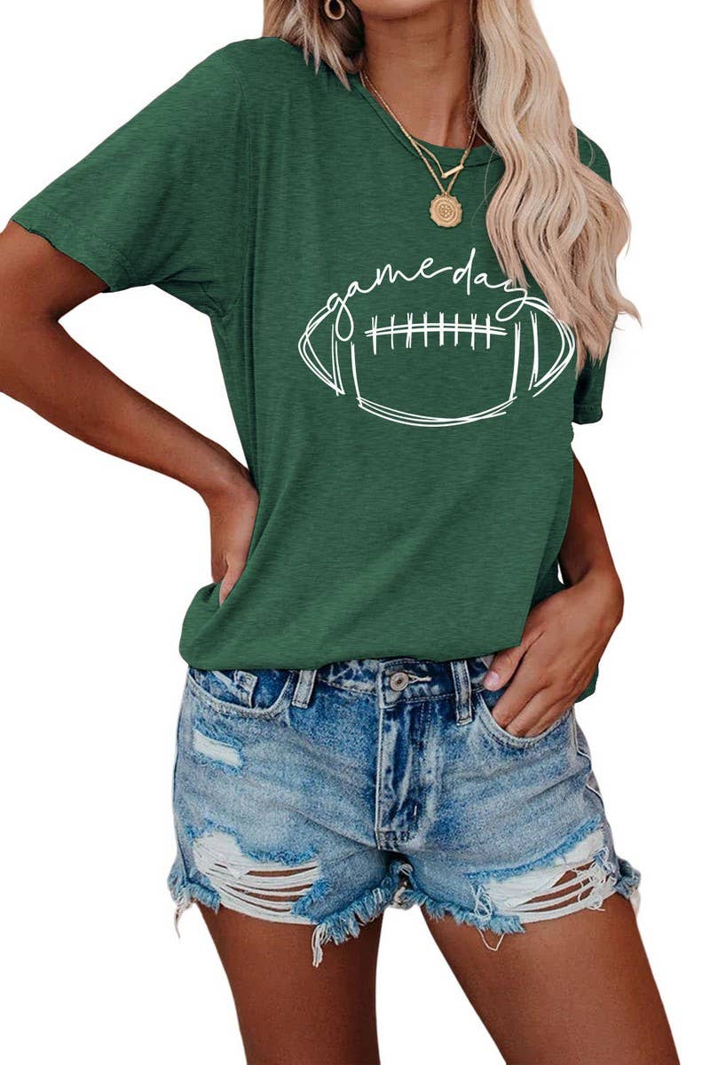 CWTTS0587_WOMEN GAME DAY PRINTING SHORT SLEEVE T SHIRT TOP