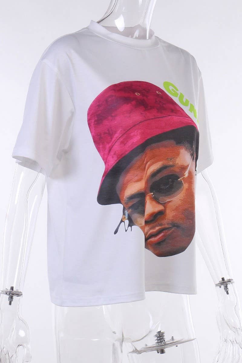 CWTBLS1506_ROUND NECK PORTRAIT PRINT SHORT-SLEEVED T-SHIRT