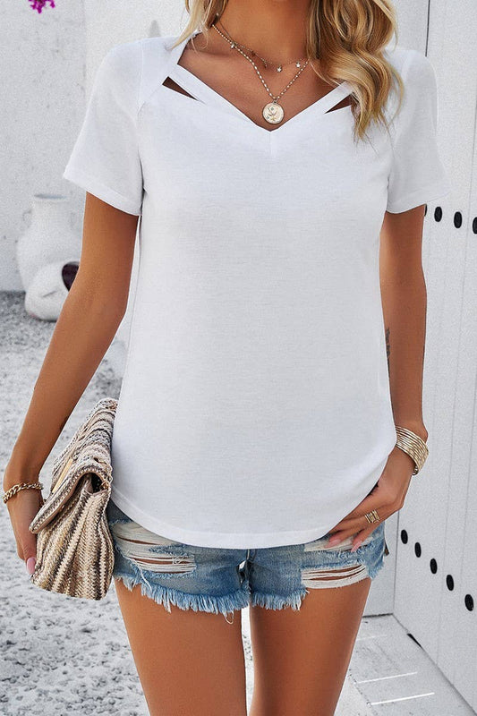 CWTBLS0386_V-Neck Short Sleeve Top