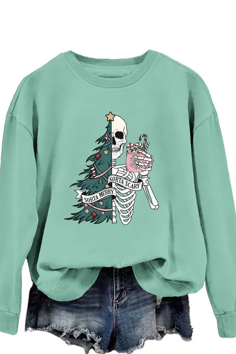 CWTBLL01328_PRINTED LOOSE PULLOVER CHRISTMAS SWEATSHIRT