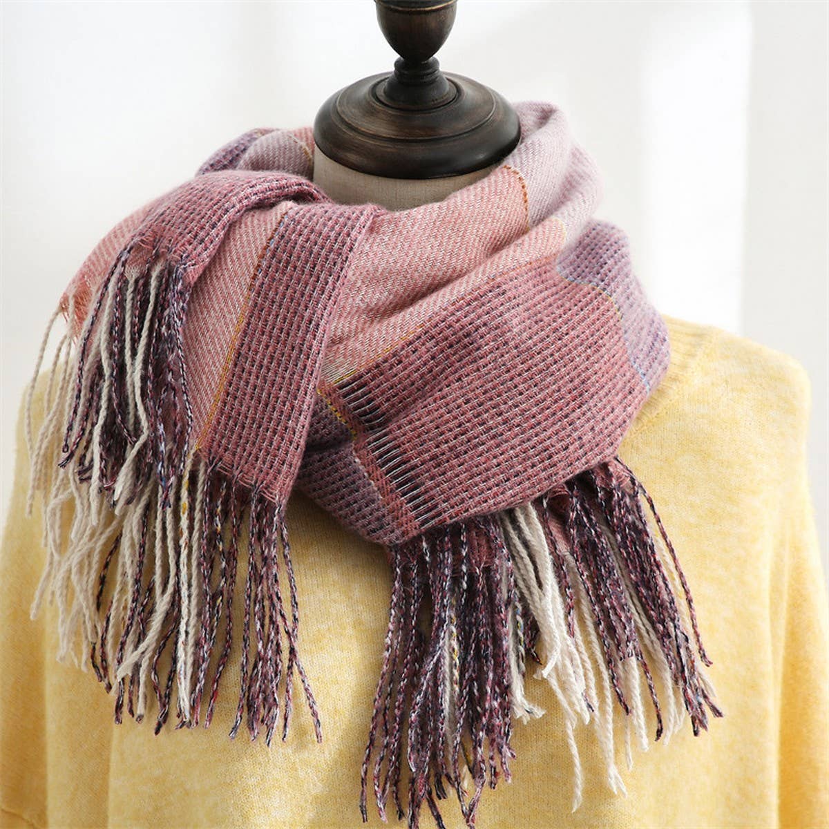 WOMEN FASHION LONG SHAWL BIG GRID SCARF