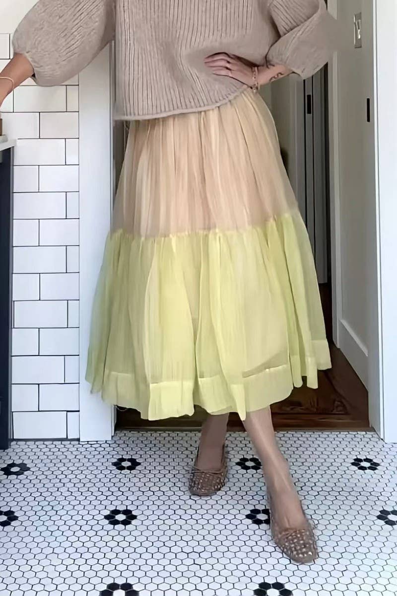 CWBMS0459_TWO-TONE TIERED LOOSE MIDI SKIRT