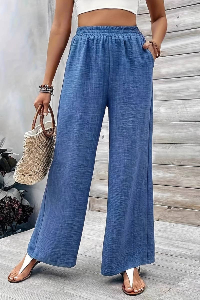 CWBLP1984_MID-RISE ELASTIC WAIST CASUAL WIDE-LEG PANTS
