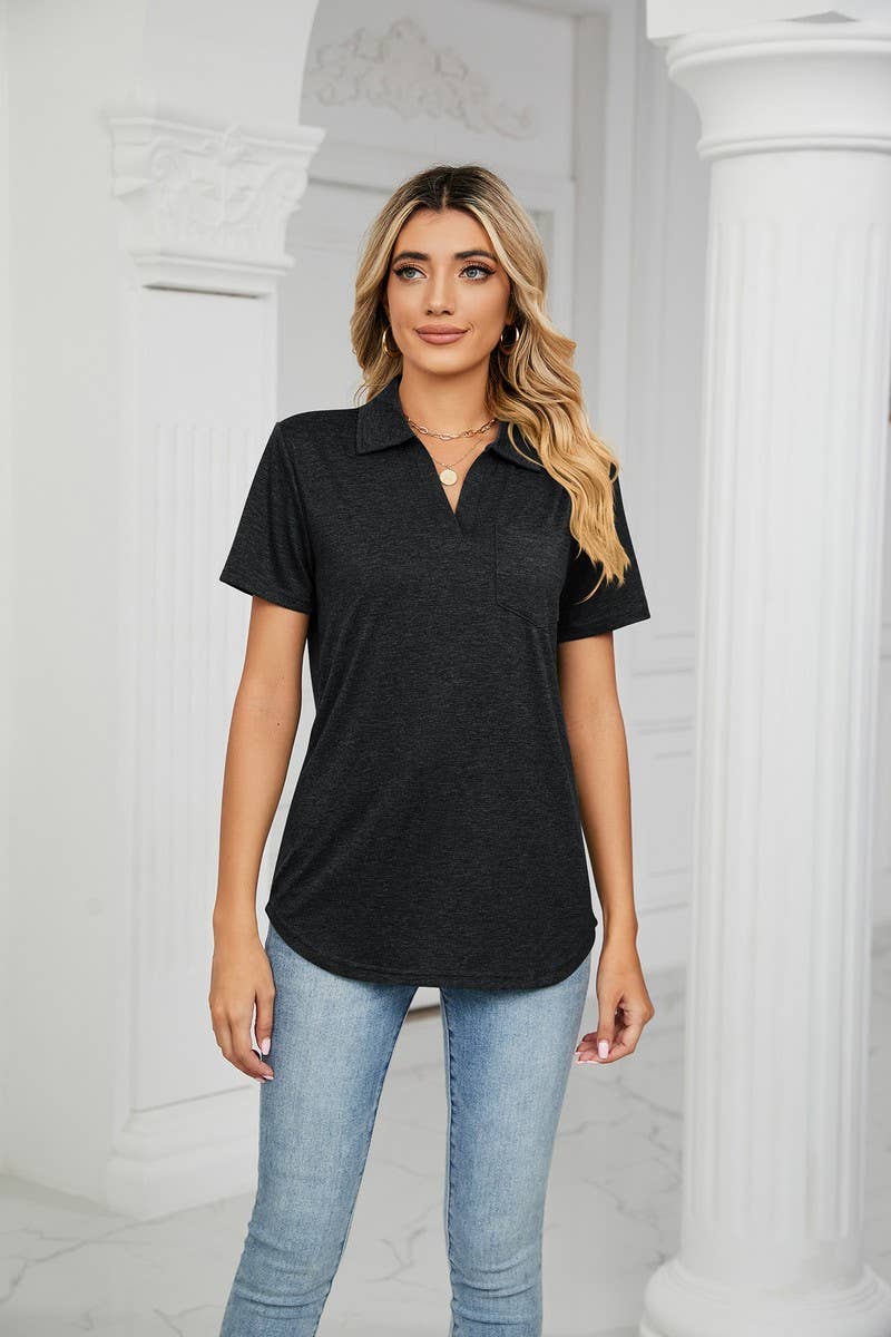 CWTTS0864_V-Neck Short Sleeve Blouse
