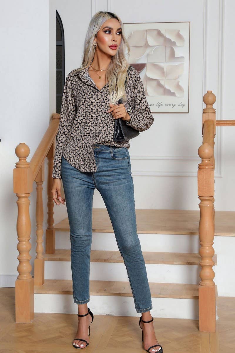 CWTBLL0696_Button Down Casual Long Sleeve Print Top