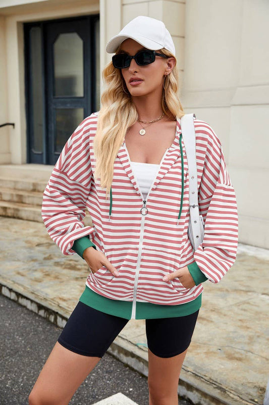 CWOHOL0727_STRIPED HOODED COLORBLOCK LONG SLEEVE SWEATSHIRT