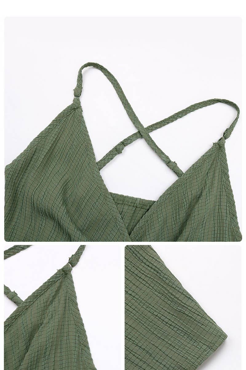 CWDSD4469_SOLID COLOR TEXTURED SUSPENDER DRESS