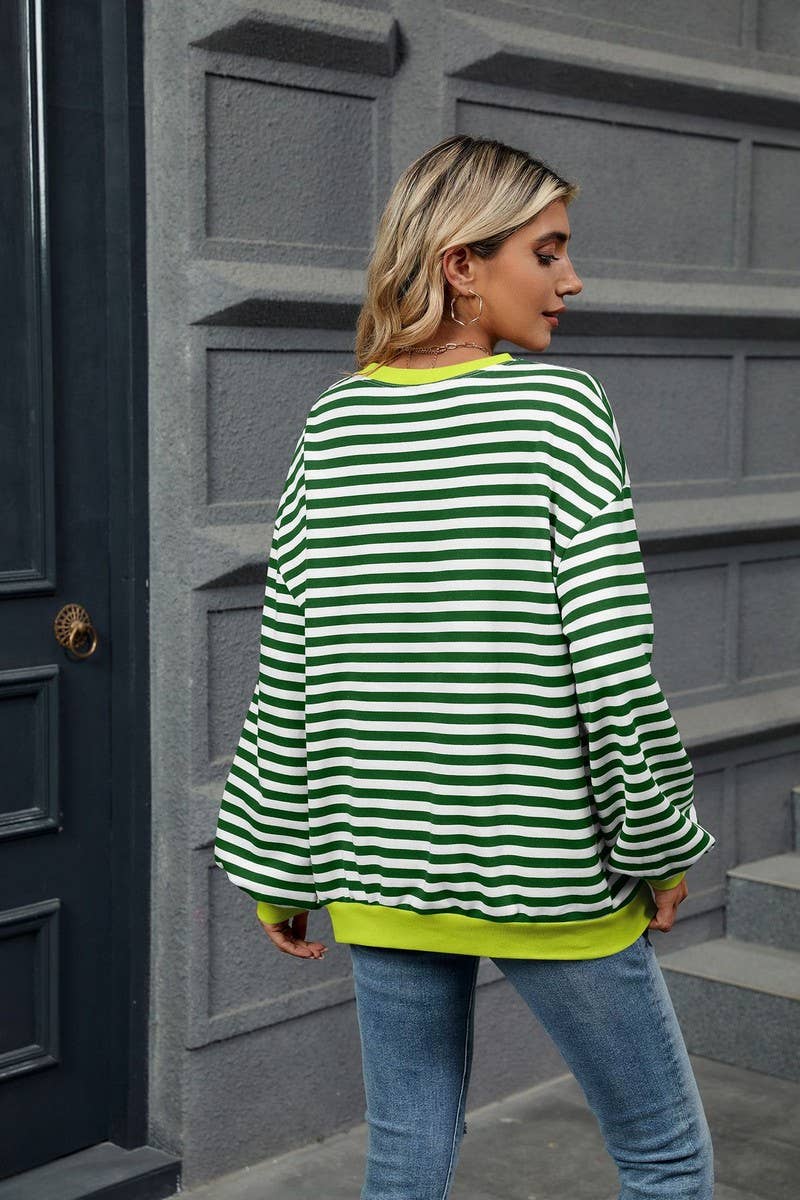 CWTBLL2359_CONTRAST COLOR STRIPED CREW NECK SWEATSHIRT