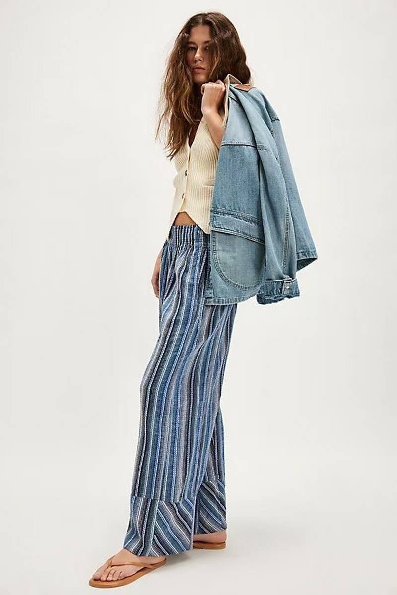 CWBLP01034_CASUAL STRIPED HIGH WAIST LOOSE PANTS