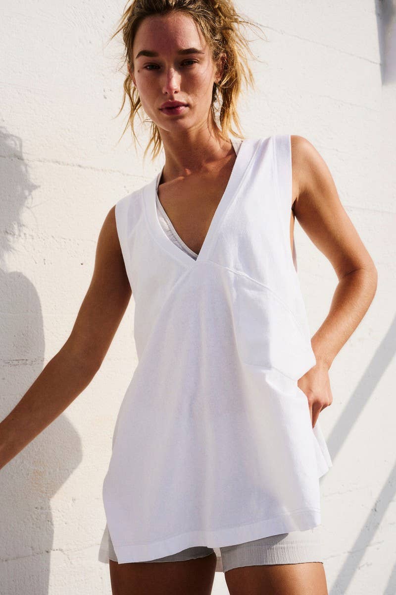 CWTBLSL0673_DEEP V-NECK SLIT POCKET VEST TENNIS SPORTS TOP